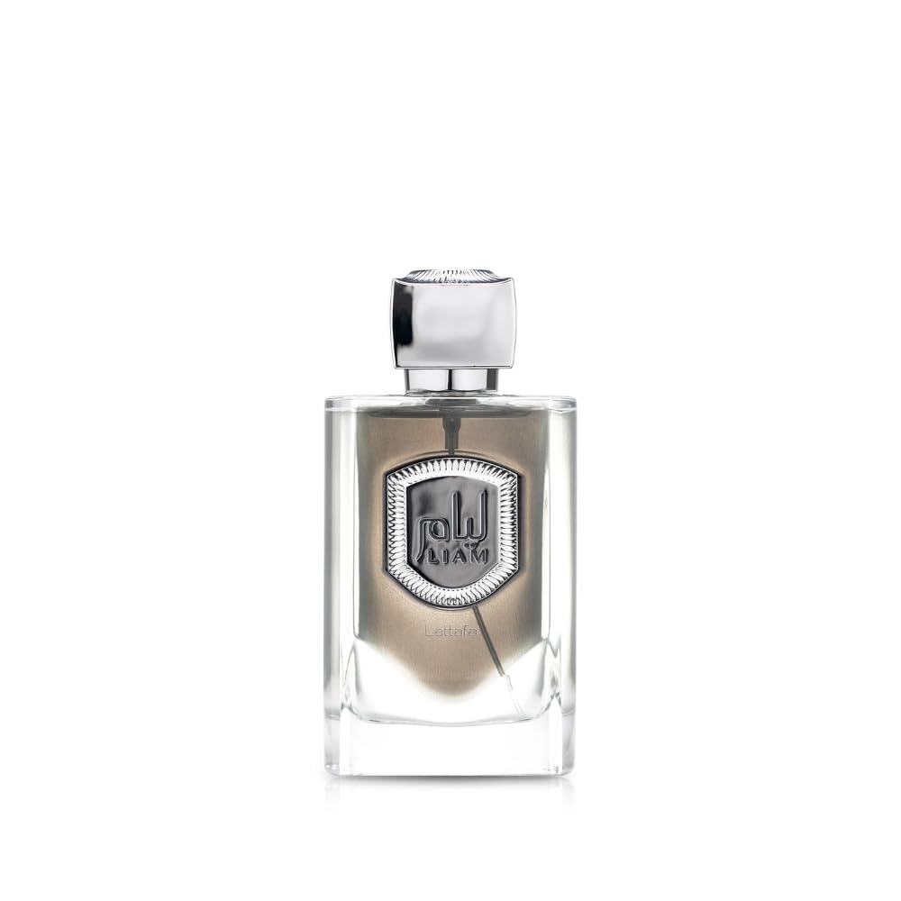 Lattafa Liam Grey bottle closeup for versatile day-to-night wear.