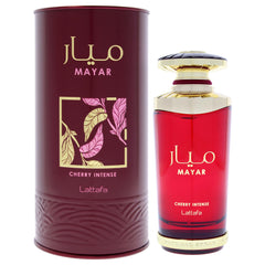 Lattafa Mayar Cherry Intense bottle front view for all-day fragrance wear