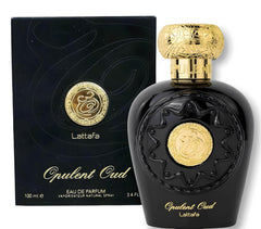 Lattafa Opulent Oud gift box, elegant packaging ideal for special occasions.