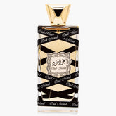 Lattafa Oud Mood bottle angled view highlighting unisex fragrance and premium packaging.