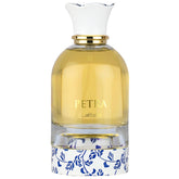 Lattafa Petra bottle front displays elegant design for evenings out.