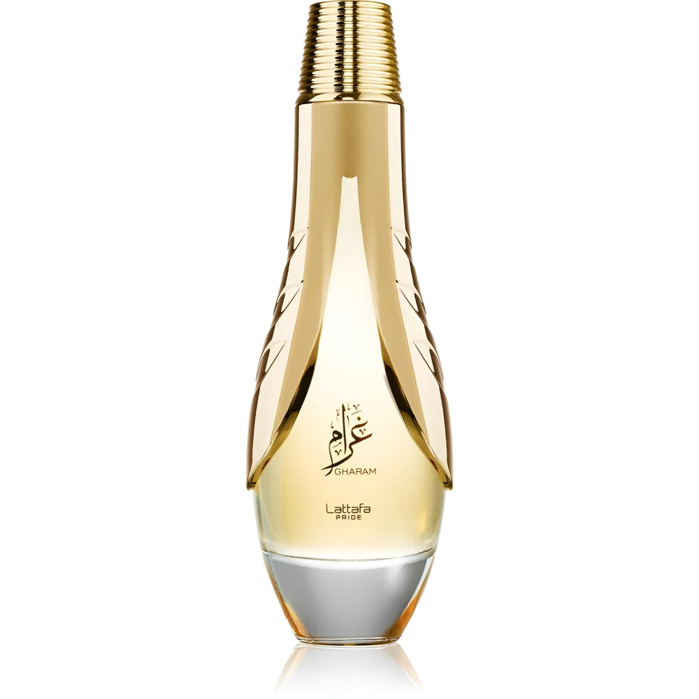 Lattafa Pride Gharam bottle front; versatile unisex fragrance for daily wear.