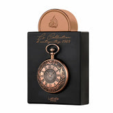 Lattafa Pride La Collection d'Antiquites 1505 bottle pour highlights cherry-saffron top notes for warm allure.