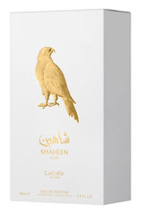 Lattafa Pride Shaheen Gold elegant packaging and cap ideal for gifting and luxury presentation