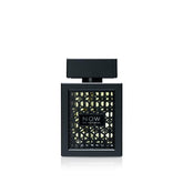 Lattafa RAVE Now bottle in black geometric design signaling bold confidence.