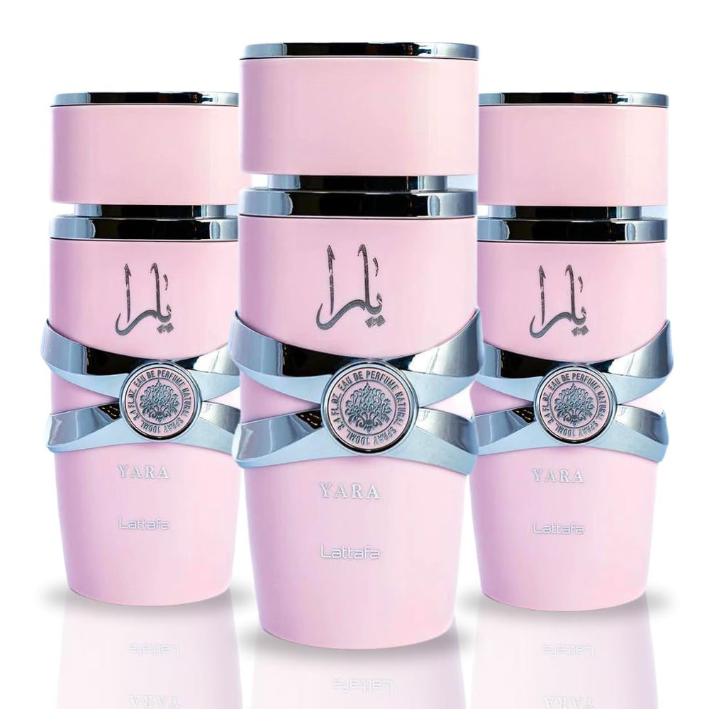 Lattafa Yara bottle front view shows amber vanilla scent for daily elegance.