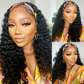 Lauberita headband wig 14in curly deep wave close-up highlights silky Brazilian hair for versatile styling