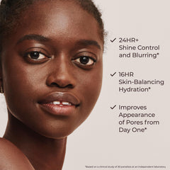 Laura Mercier blurred-matte finish closeup highlighting pore-blurring effect.