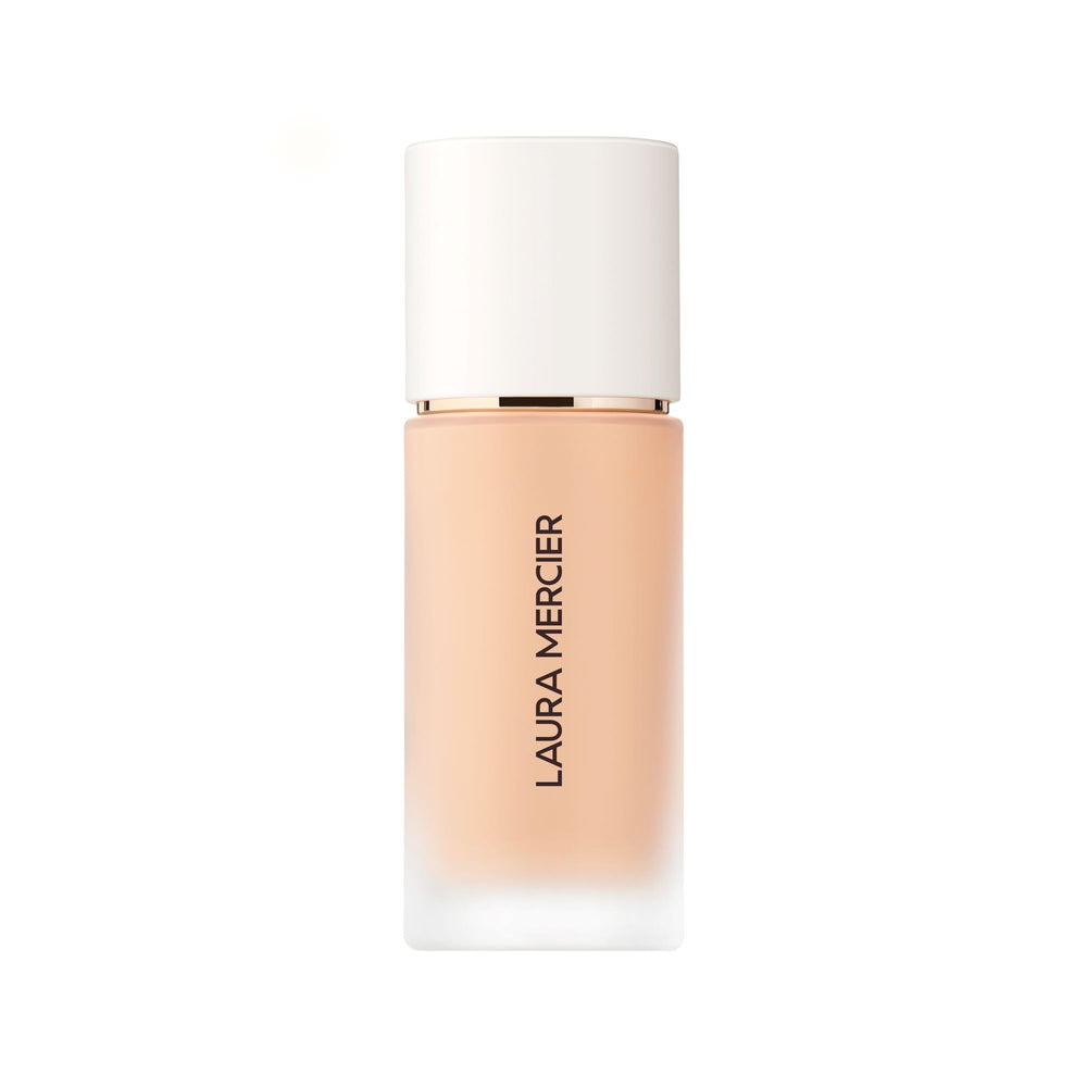 Laura Mercier Real Flawless bottle-pump close-up for chiffon shade and weightless wear.