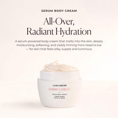 Laura Mercier Serum Body Cream pump application highlighting rich nourishment