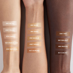 Laura Mercier Tinted Moisturizer Light Revealer swatches nude show sheer coverage and natural glow.