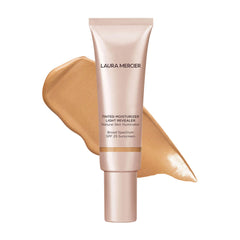 Laura Mercier tinted moisturizer sand bottle demonstrates ultra-light hydration for natural radiance