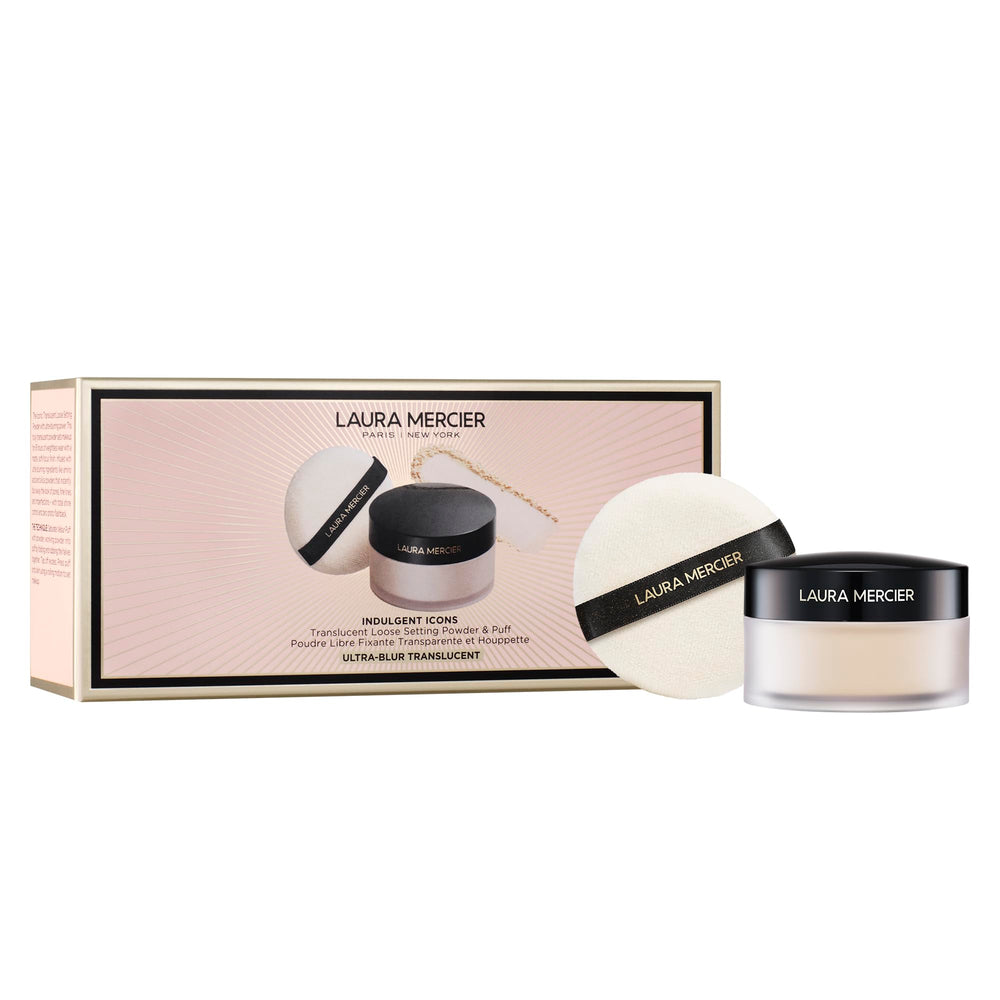 Laura Mercier translucent loose setting powder packaging with limited-edition design for an elevated base.