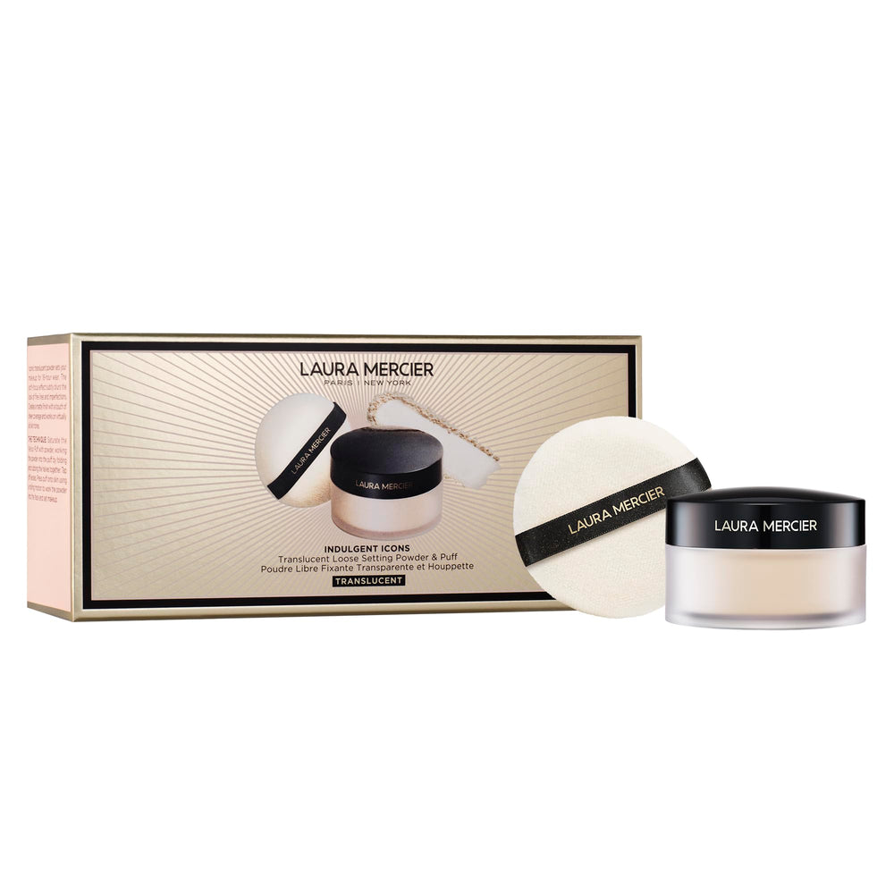 Laura Mercier translucent powder packaging shows a limited-edition design for gifting
