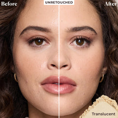Laura Mercier ultra-blur powder with Velour Puff for precise, weightless application.