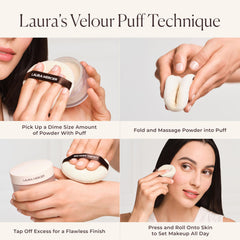 Laura Mercier Velour Puff on face for smooth, even powder application