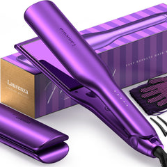 Laurenza 2-in-1 straightener-curler plate close-up shows wide 2-inch ceramic plates for faster styling.