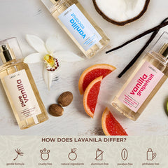 Lavanila hair fragrance on strands delivers light, non-oily finish.
