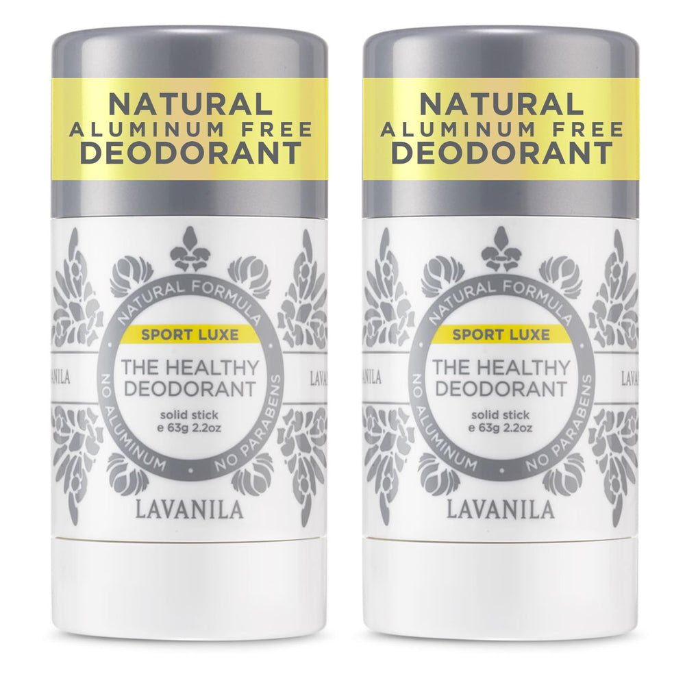 Lavanila Sport Luxe two-pack front view showing aluminum-free freshness for daily use.