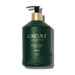 L'AVANT Collective hand soap in amber glass bottle signals luxury and durability.