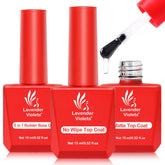 Lavender Violets 3pcs 15ml set image shows versatile base and top coats for home manicure.