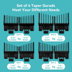 LAVEST Fade Guide Set four sizes display demonstrates versatile length options.