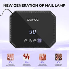 Lavinda 54W nail lamp LCD display close-up showing clear cure timing for precise manicures
