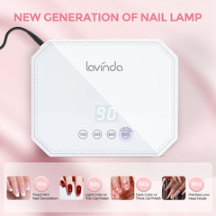 Lavinda 54W UV lamp top view highlights open workspace for easy hand placement during curing