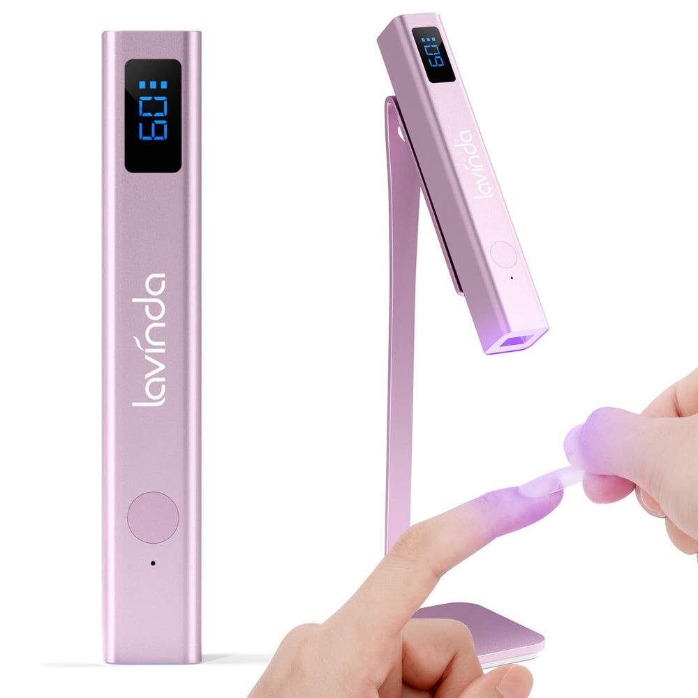 Lavinda handheld UV light with stand delivers fast, precise nail curing at home.