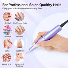 Lavinda cordless nail drill with rechargeable battery and LCD display for on-the-go manicures.