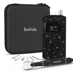 Lavinda professional electric nail drill front view with black rhinestones for stylish nail care.