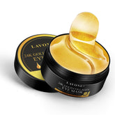 LAVONE 24K gold eye patches close-up show radiant, hydrated under-eye skin.