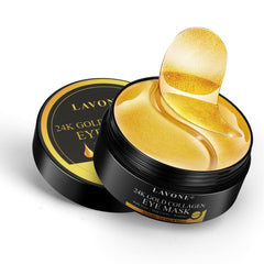 LAVONE 24K gold eye patches close-up show radiant, hydrated under-eye skin.