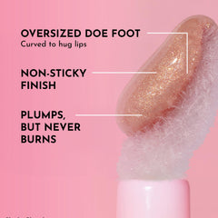 Lawless Forget the Filler gloss close-up on lips shows glass-like shine and plump look.