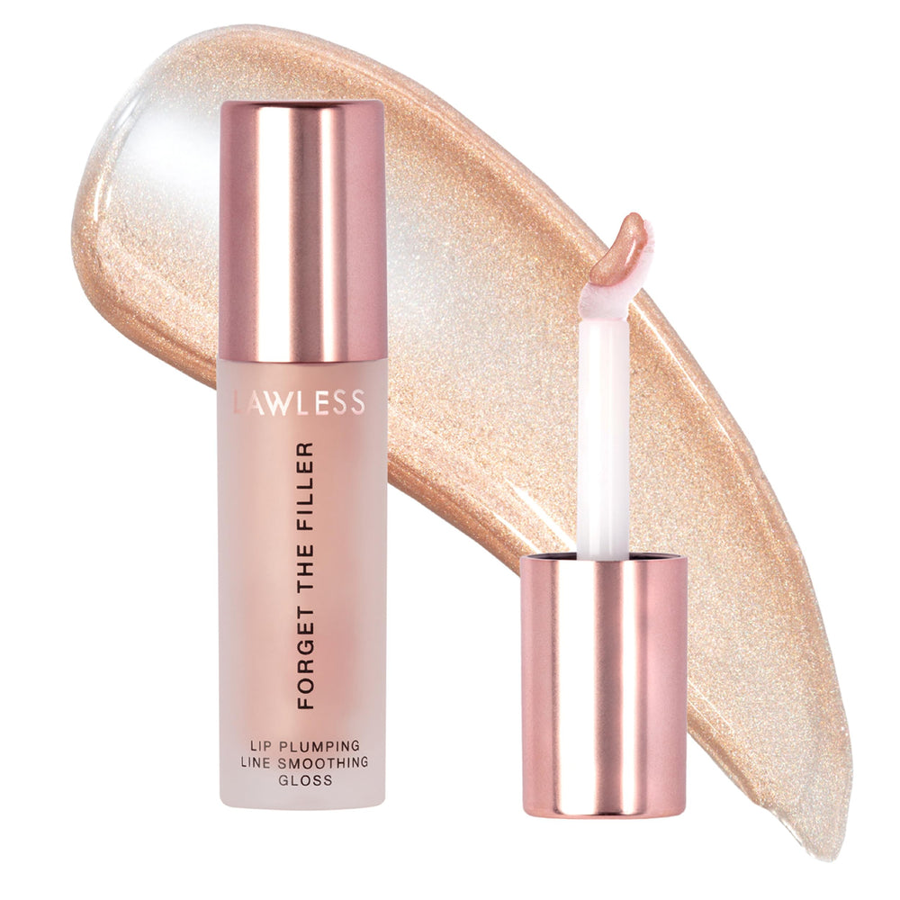 Lawless Forget the Filler gloss packaging close-up highlights premium clean ingredients.
