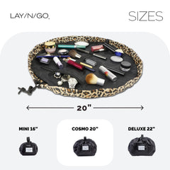 Lay-n-Go Cosmo leopard bag with brush loops and zipper pocket