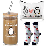 Layhit 16oz coffee glass with penguin design for hot or cold beverages