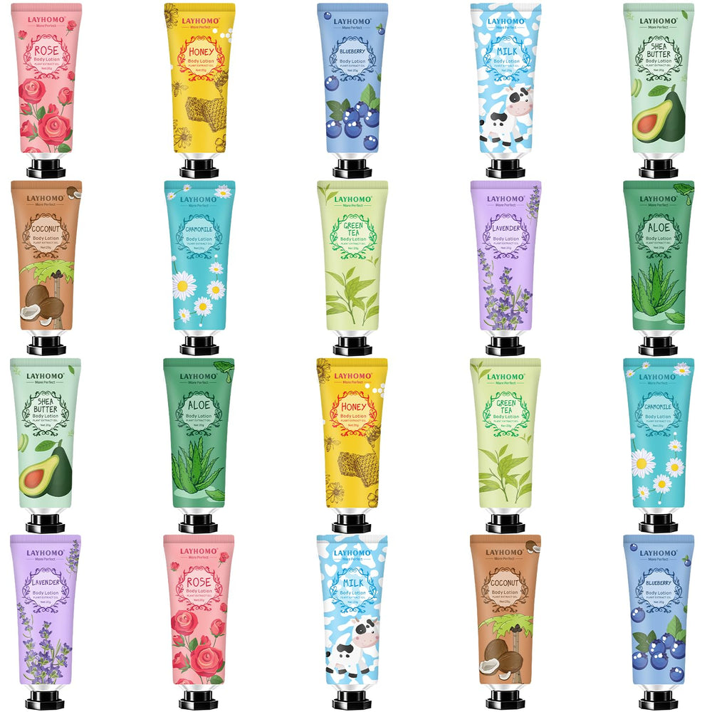 Layhomo 20-pack mini body lotion fragrances for versatile mood-based scents