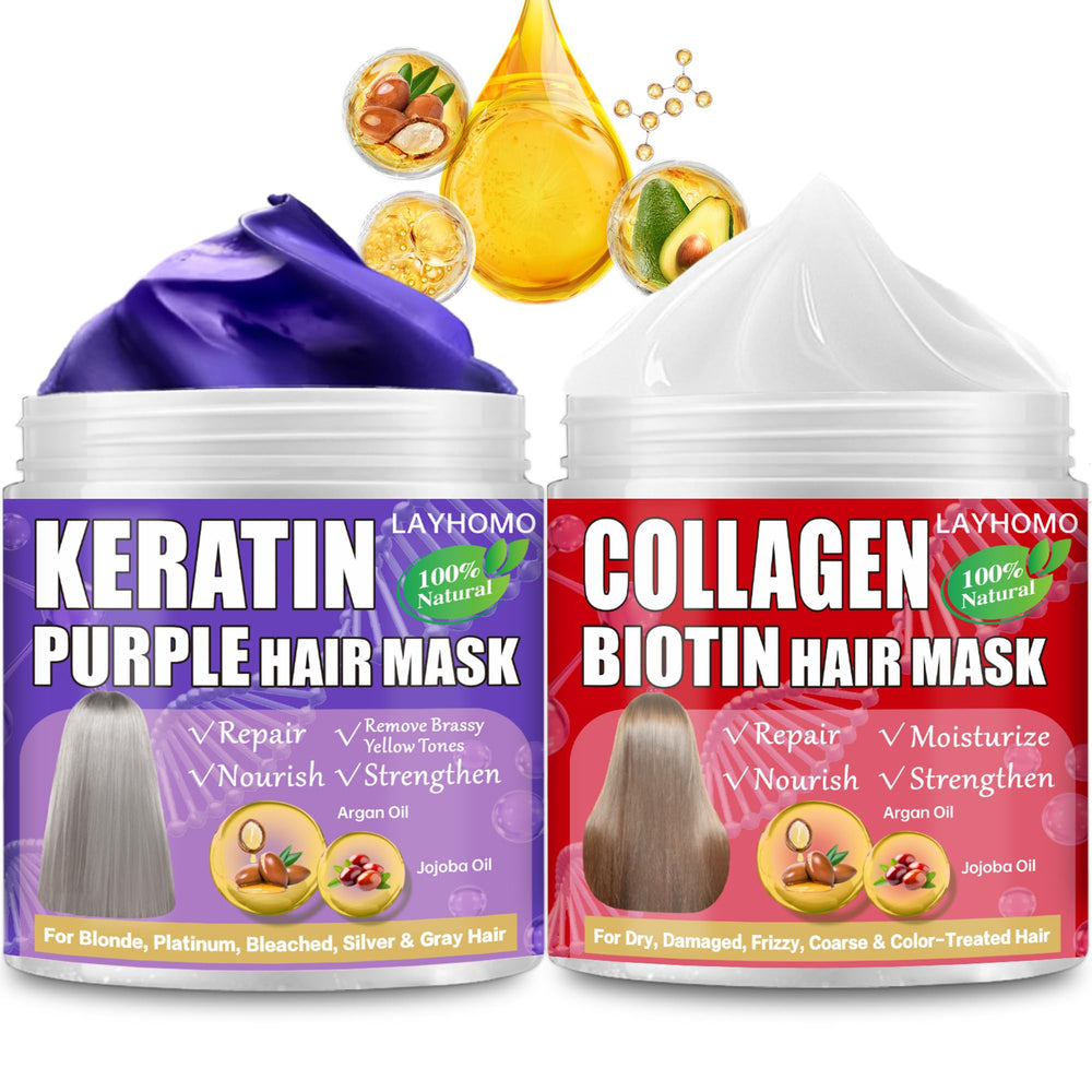 Layhomo Keratin Purple Hair Mask jar for softer, more moisturized hair.