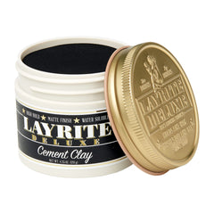 Layrite Cement Hair Clay applied to styled hair for thickness and definition.