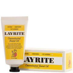 Layrite Concentrated Beard Oil close-up highlights fast-absorbing, non-greasy formula.