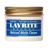 Layrite Natural Matte Cream bottle being poured for flexible hold and matte finish