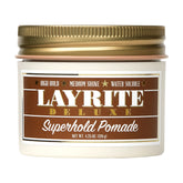 Layrite Superhold Pomade Orange jar closeup highlights strong hold and smooth texture