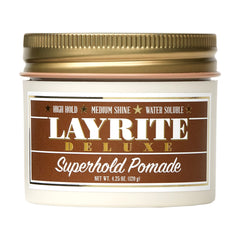 Layrite Superhold Pomade Orange jar closeup highlights strong hold and smooth texture