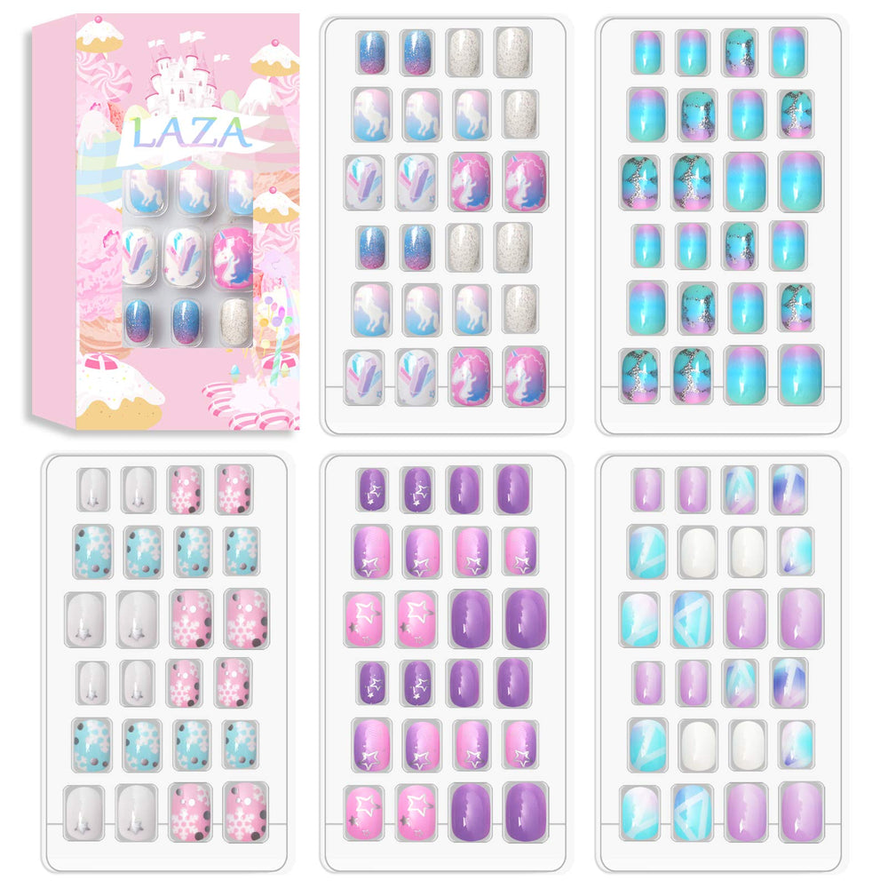 Laza 120pcs children nails kit with glitter gradient for playful at-home nails