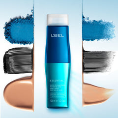 L'Bel Essential makeup remover bottle pour demonstrates biphasic action for waterproof makeup
