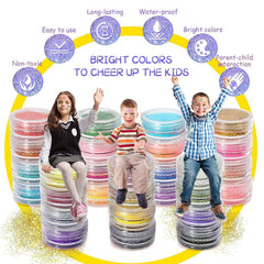 LCDGTJ glitter colors setup showcasing 6 fluorescent hues for glow effects