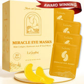 LE GUSHE Gold Under Eye Patches close-up showing cooling depuffing action under the eyes