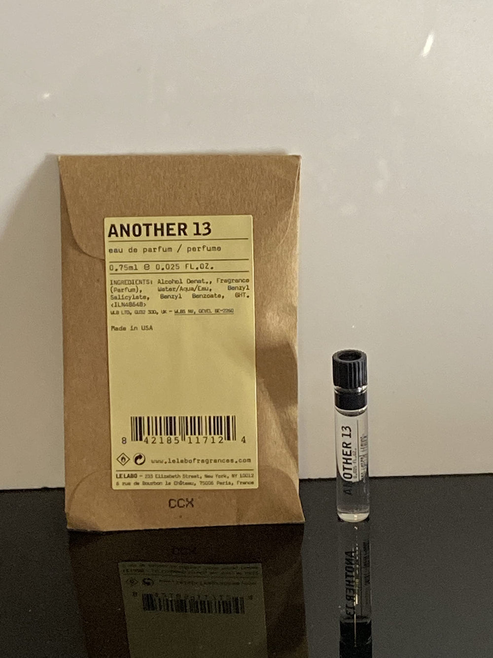 Le Labo AnOther 13 dabber sample bottle shows compact, travel-friendly fragrance for on-the-go use.