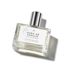 Le Monde Gourmand Aura de Vanille bottle close-up for a cozy evening fragrance.